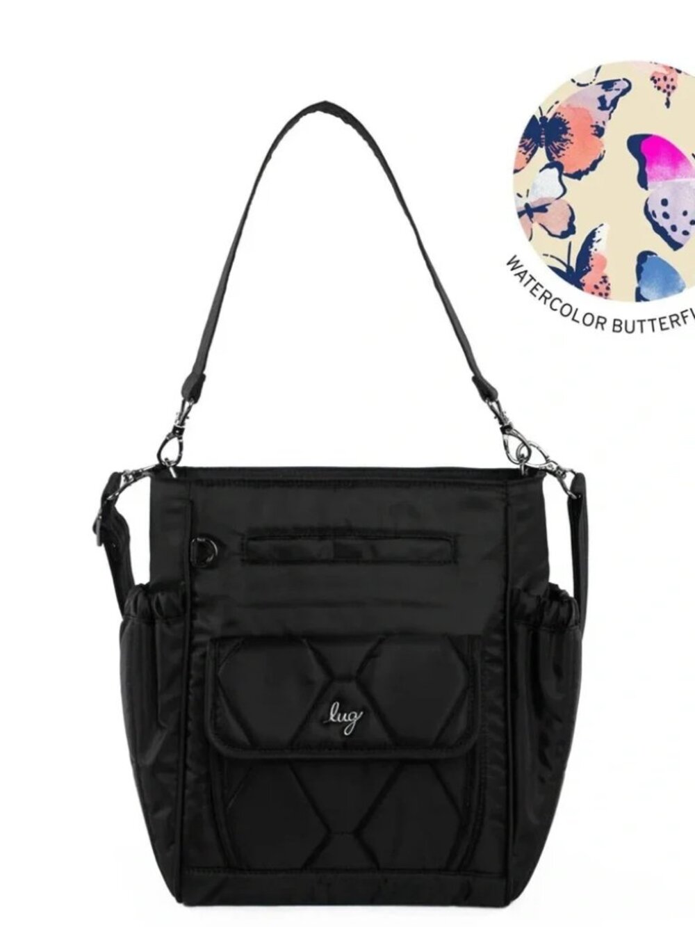 LUG - Toss Convertible Crossbody Bag in Black w/Watercolor Butterfly Interior